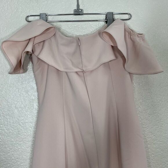JAY GODFREY Rollins Off Shoulder Midi Blush Nude Dress Ruffle Size - Picture 7 of 13